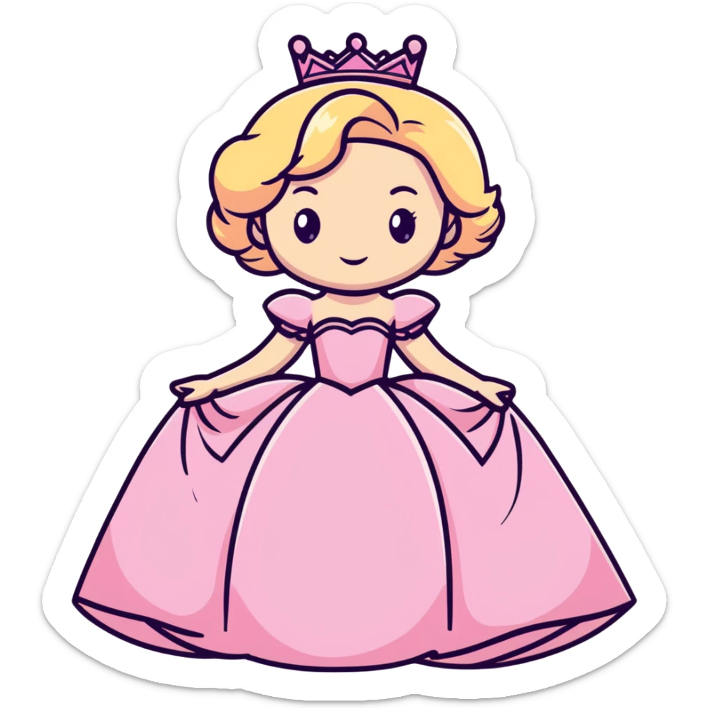 blonde princess holding her puffy pink ballgown dress sticker