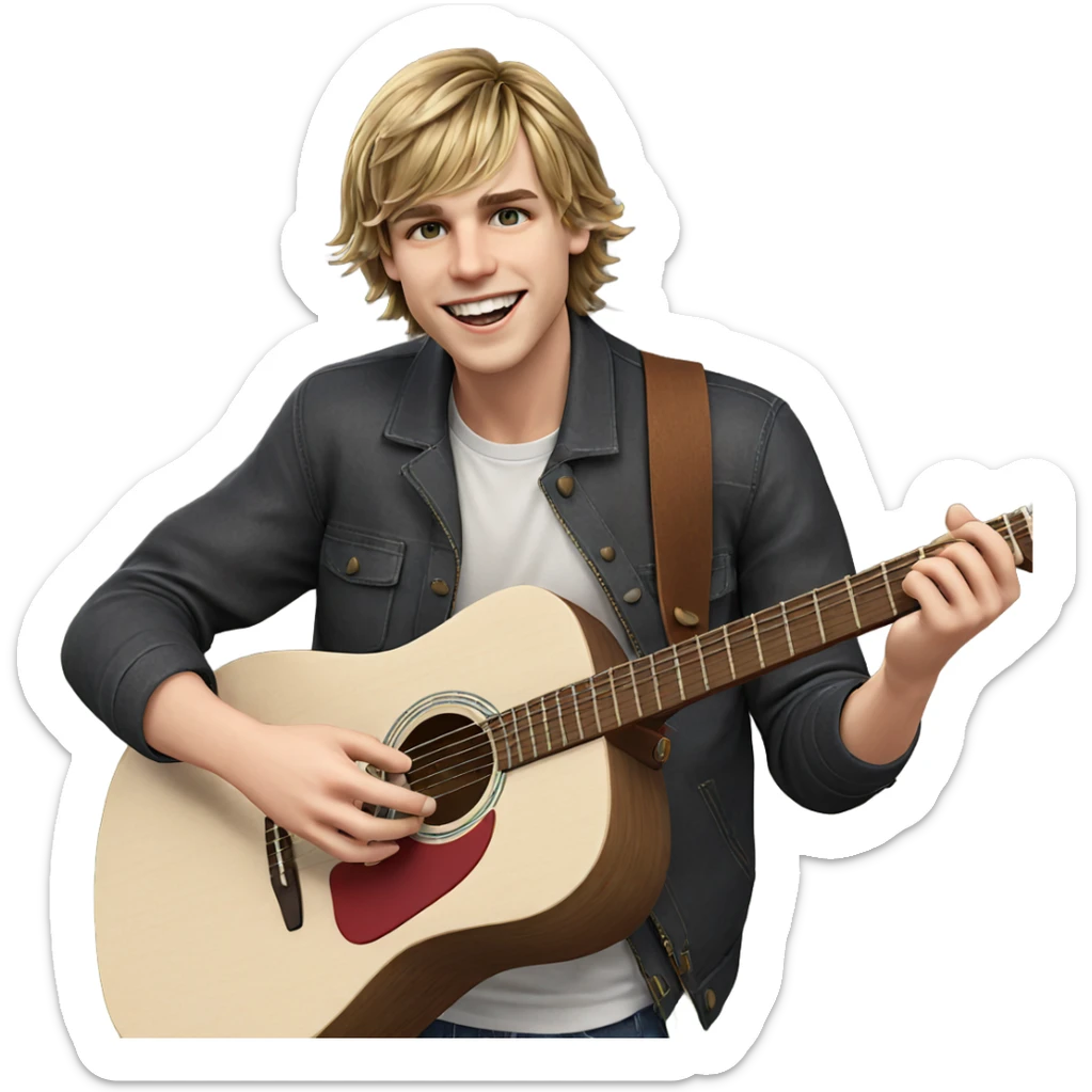 smiling boy playing guitar outdoors sticker
