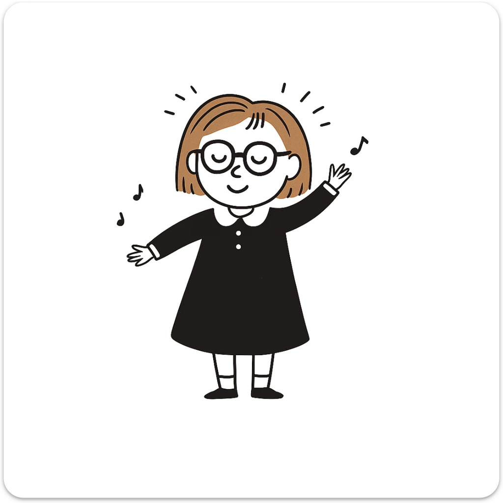 Add glasses to the girl with light brown hair, style general, keeping the background. sticker