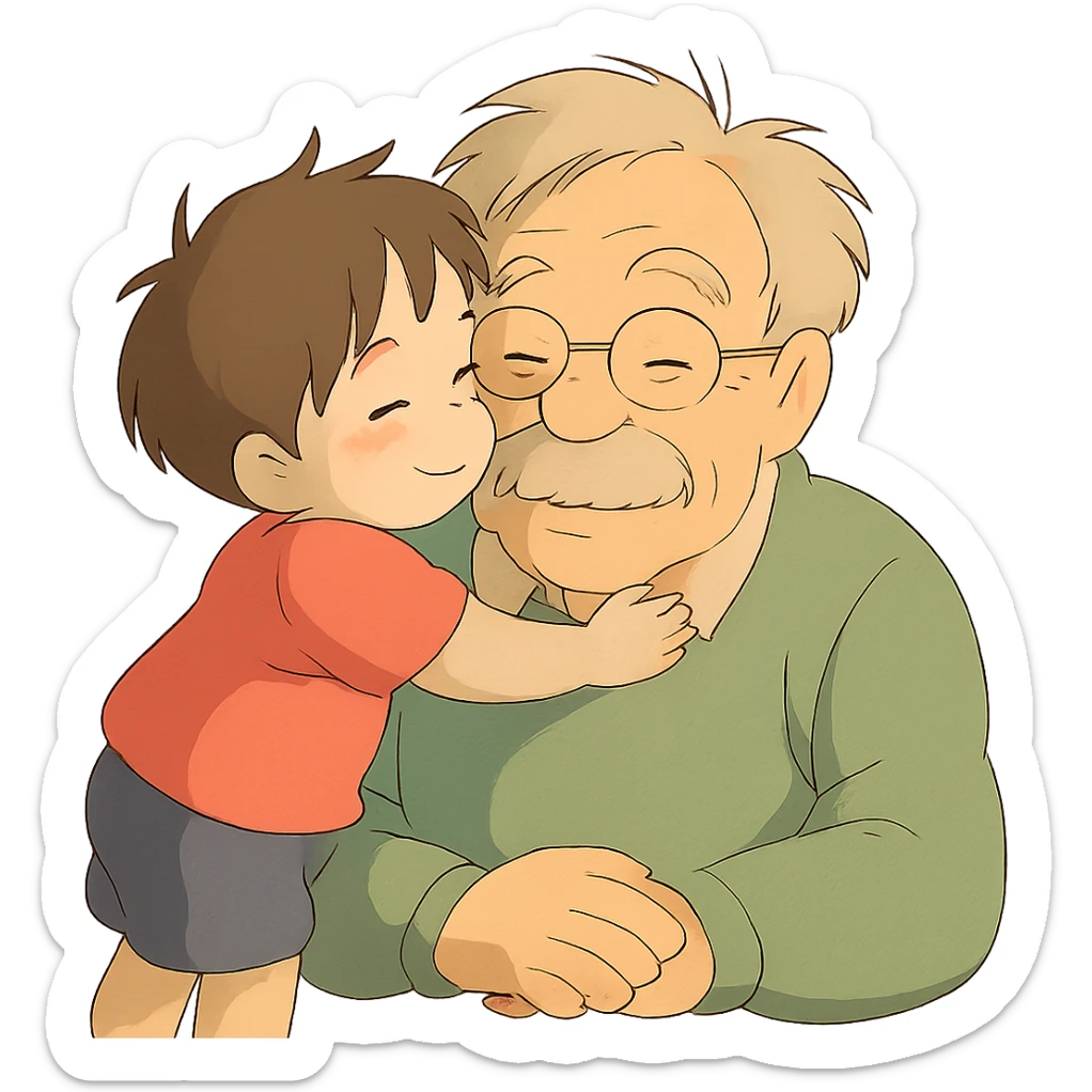 small kid showing affection to their granddad, gentle and heartwarming sticker