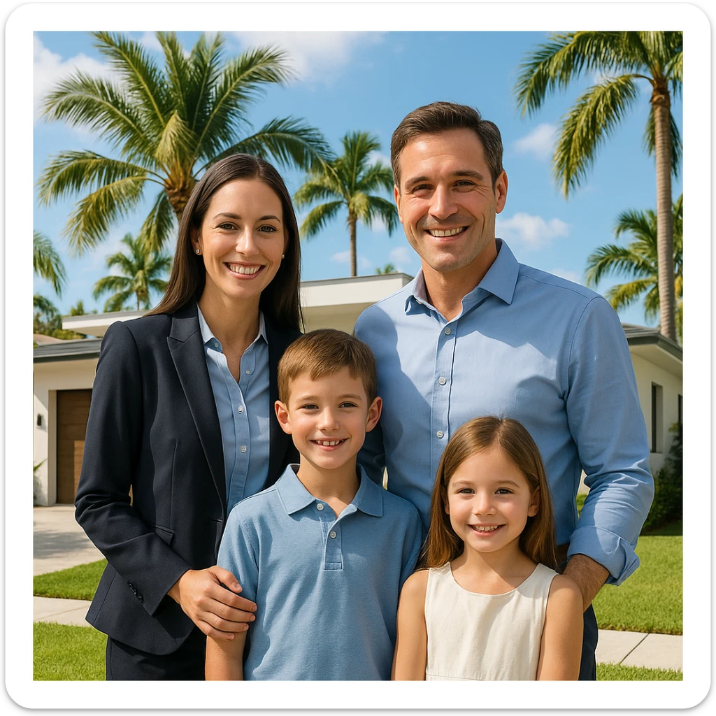 Foto hiper realista que refleje a nuestro cliente ideal de real estate: familias profesionales que desean mudarse a Miami o adquirir una segunda residencia. Familia tradicional de madre, padre, hijo e hija. sticker