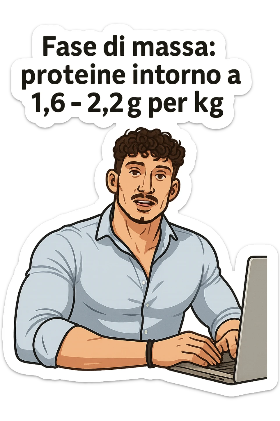 Uomo che imposta la sua fase di massa a proteine intorno 1.6 - 2.2g per kg in italiano sticker