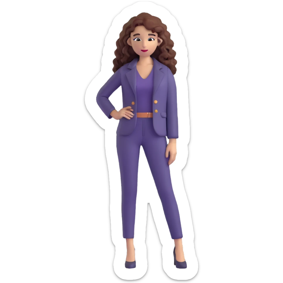Trendy fashionable woman with long curly hair wearing chic clothes sticker
