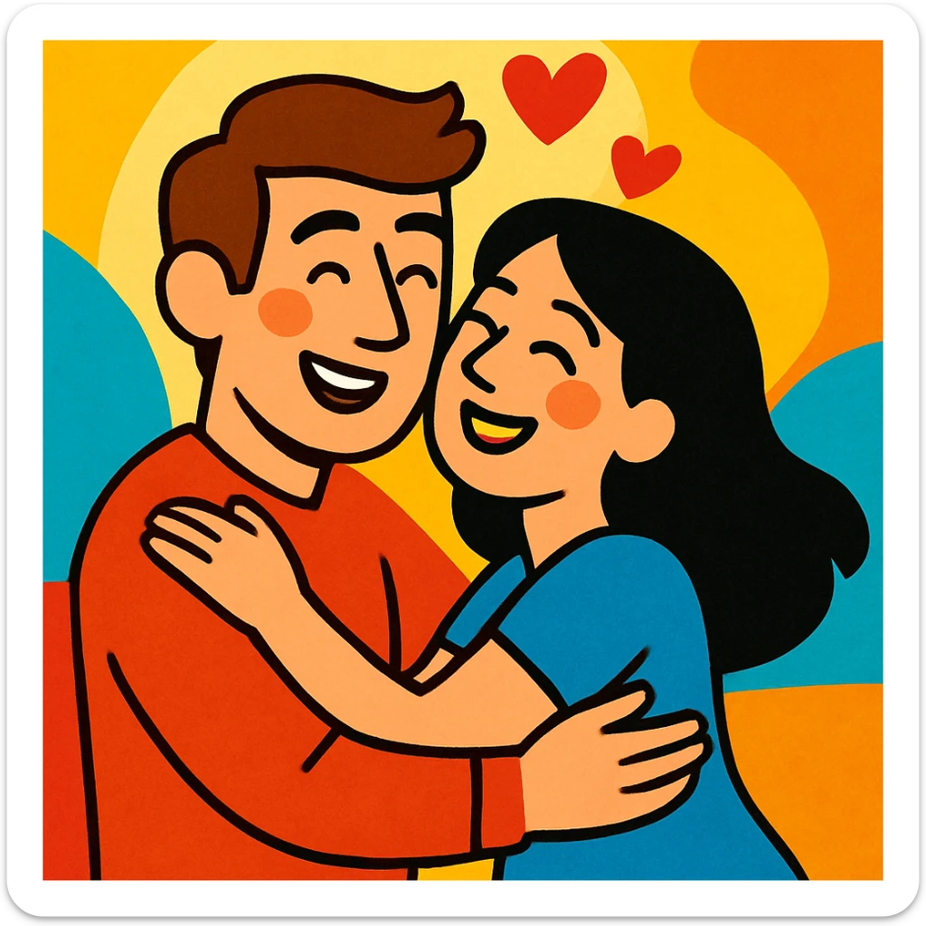 white man with brown hair and white woman with black hair, in love sticker