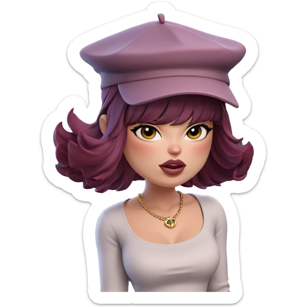 blushing girl in a hat sticker