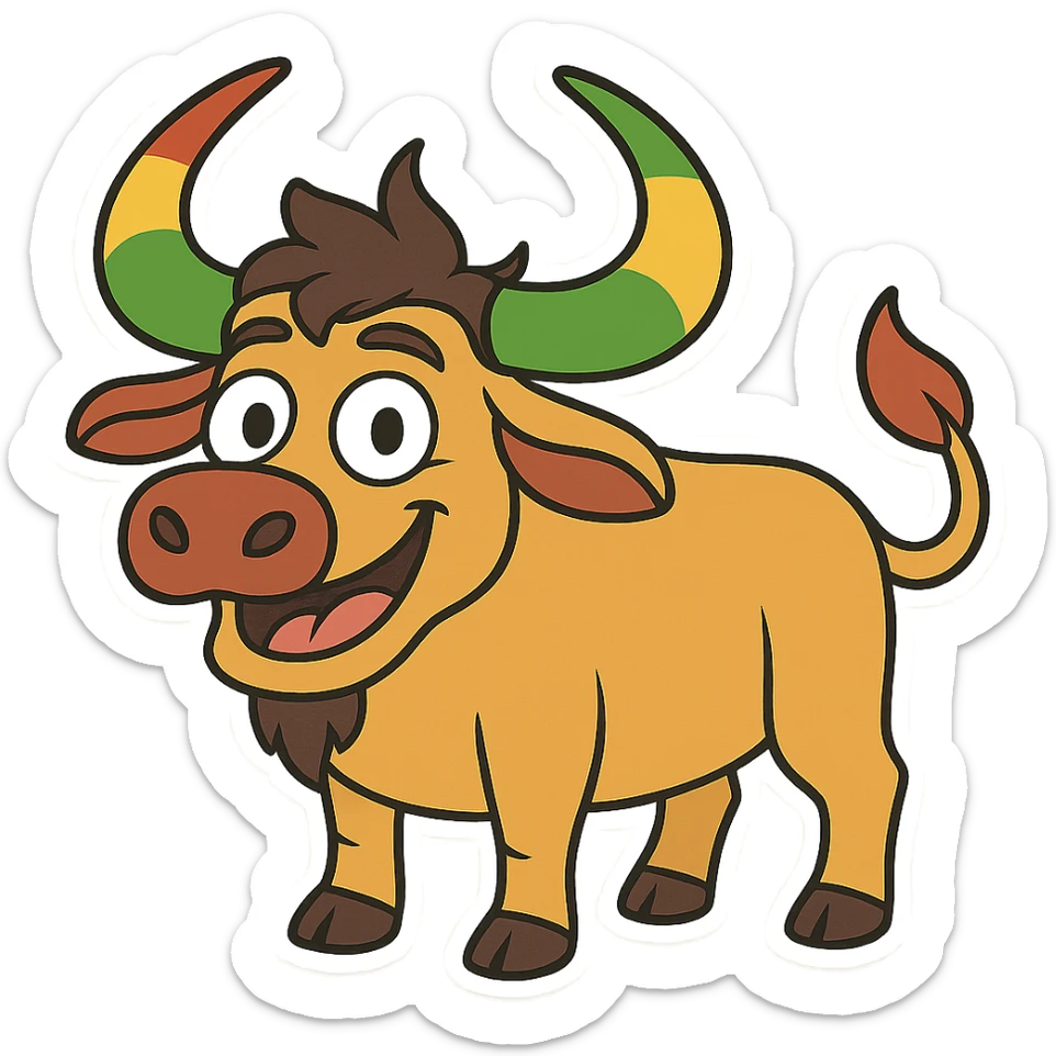 cartoon sticker of a happy colorful Kurdish water buffalo, no flag, no text, suitable for WhatsApp and Instagram, transparent background sticker