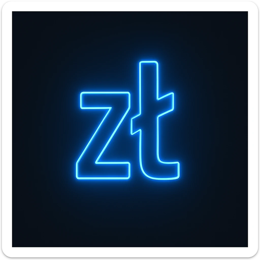 Polish zloty sign (zł) emoji, neon-blue style, electric-blue glow, smooth lines, techy aesthetic, dark background. sticker