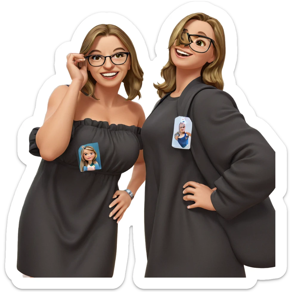 smiling girls in black dress sticker