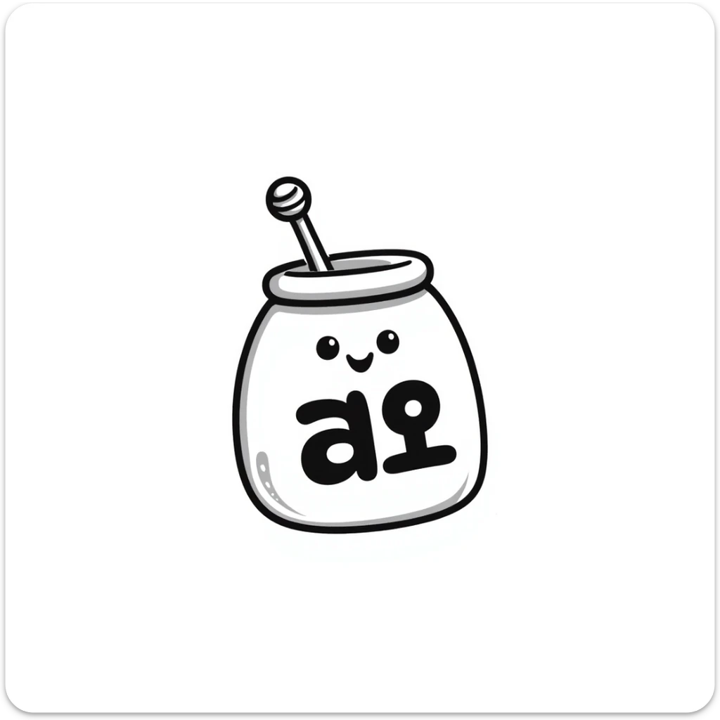 fun, cute emoji of a honey jar with a happy face and playful vibe, featuring Korean slang text '개꿀' in bold, friendly font sticker