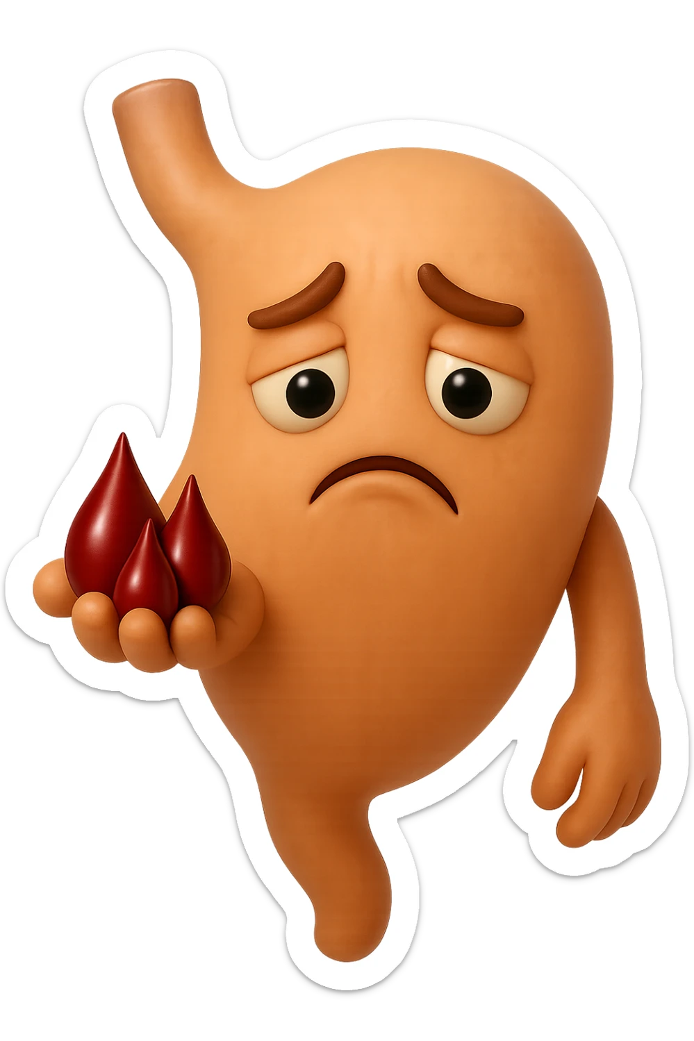 emoji stile iphone 3d di stomaco triste con 3 gocce di sangue 3d in mano, iperrealistiche 4k sticker