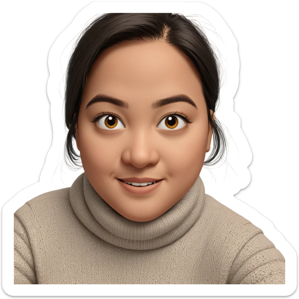 smiling girl in turtleneck sweater sticker