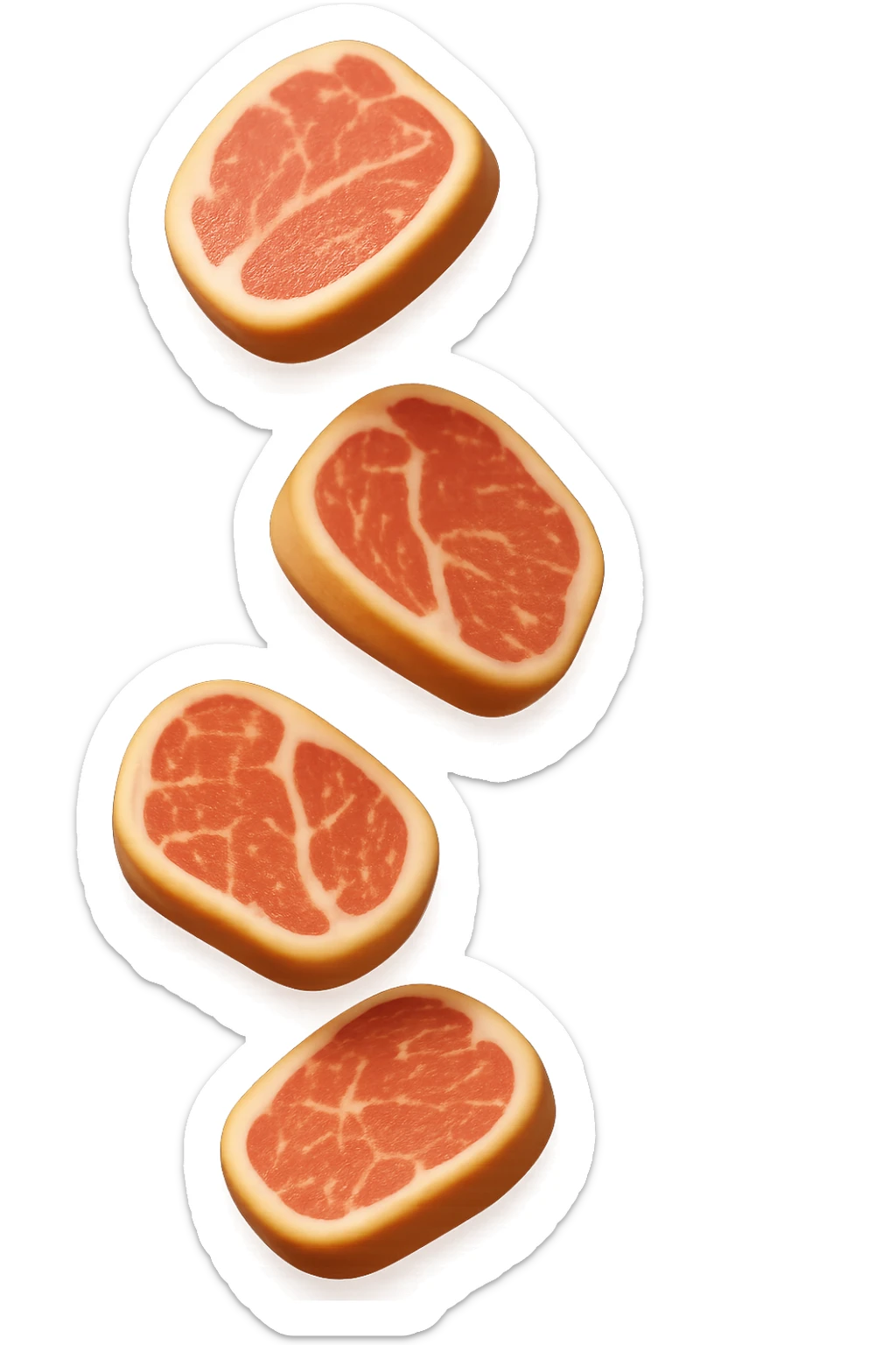 emoji stile iphone in 3d di fette di carne che cadono verticalmente dall'alto, iperrealistico 4k sticker