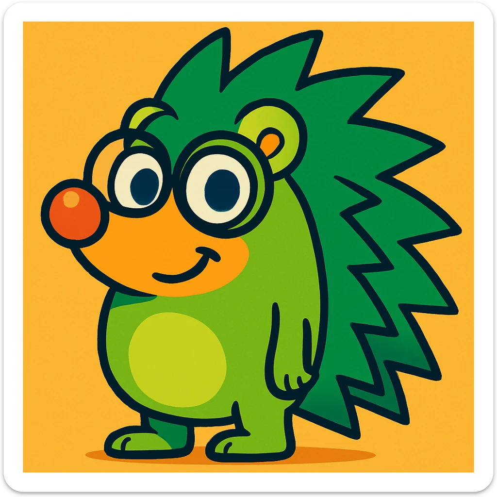 Add glasses to the green hedgehog, cartoonish with bright colors, in Vibrant Toon style, with glasses. sticker