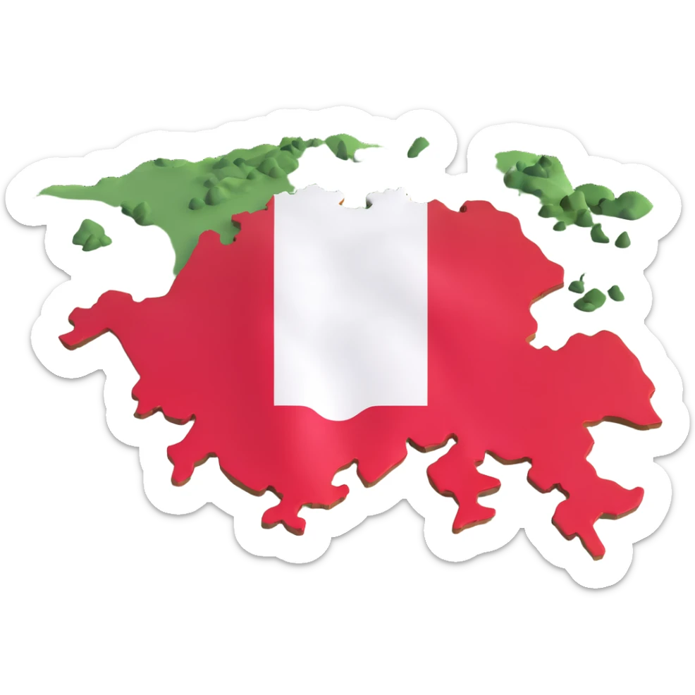 3D style illustration of Austria's terrain with the Austrian flag overlaid, vivid and clear flag colors sticker