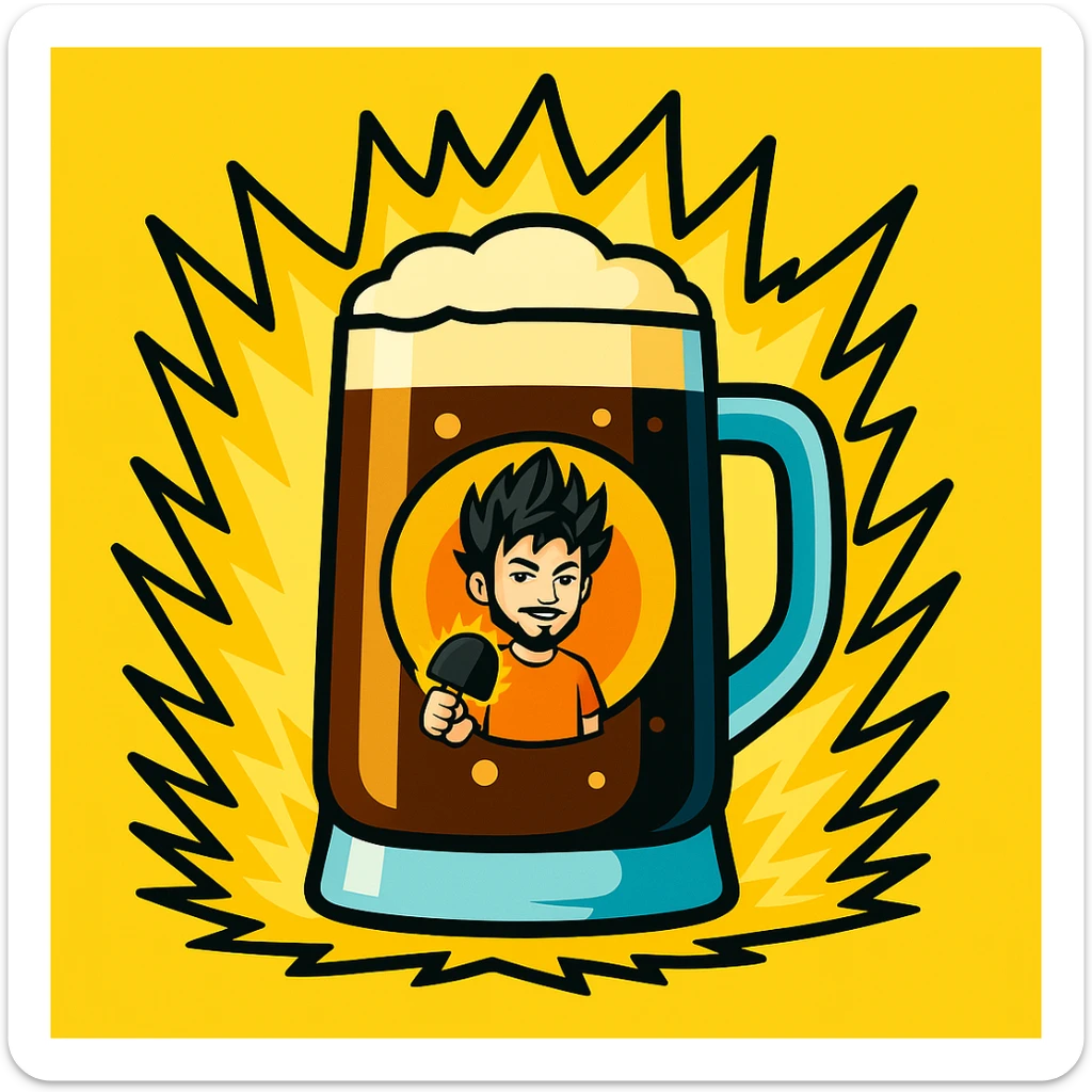 Füge das angegebene Logo mittig auf das Goaßmaß-Glas ein, ohne die gelbe Anime-Energieaura zu verdecken. Stil: Vibrant Toon. sticker