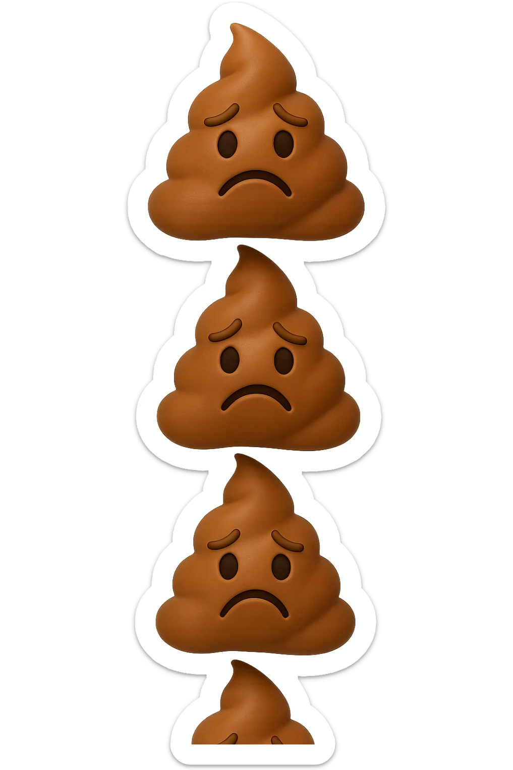 EMOJI STILE IPHONE 3D DI palline di cacca tristi che cadono dall'alto verticalmente, iperrealistico 4k sticker