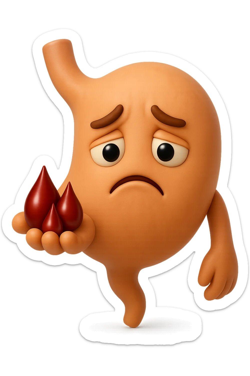 emoji stile iphone 3d di stomaco triste con 3 gocce di sangue 3d in mano, iperrealistiche 4k sticker
