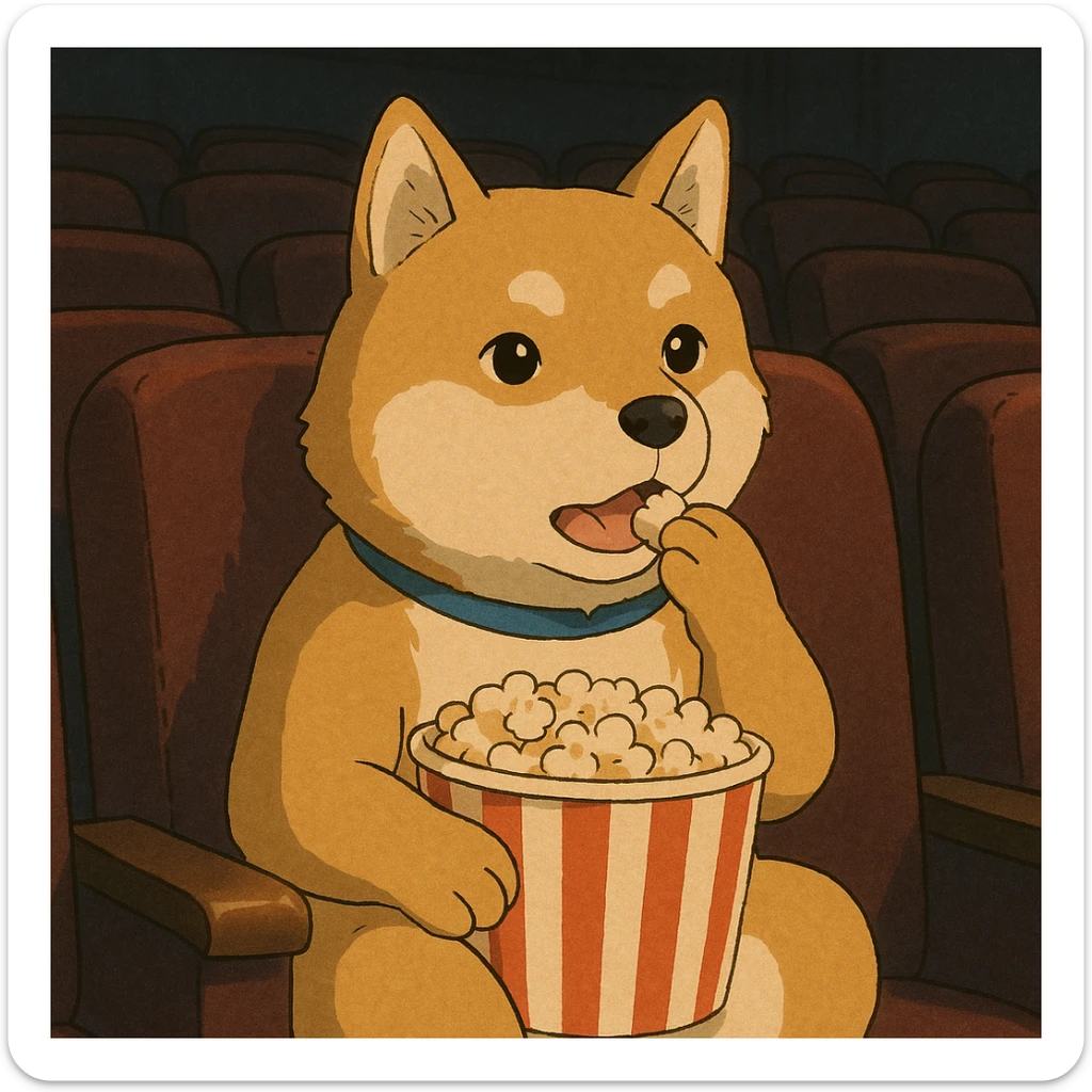 shiba inu eating popcorn at the movie theater sticker