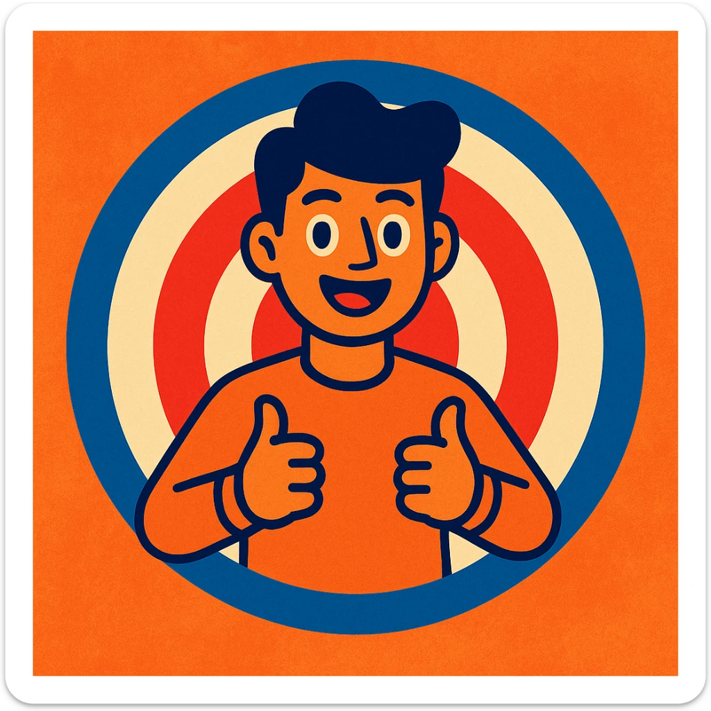 vibrant cartoon style person in the center of a target sticker