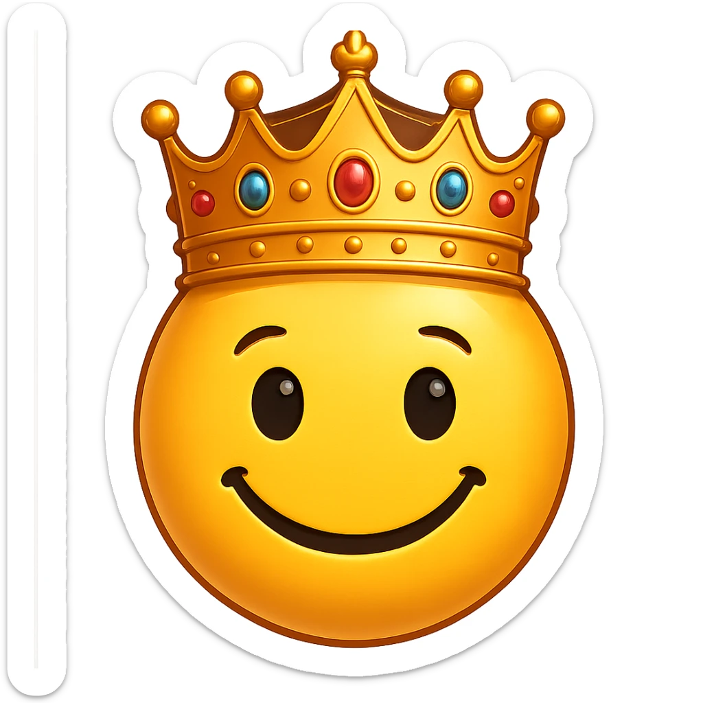yellow face with gold crown and jewels emoji, digital illustration sticker