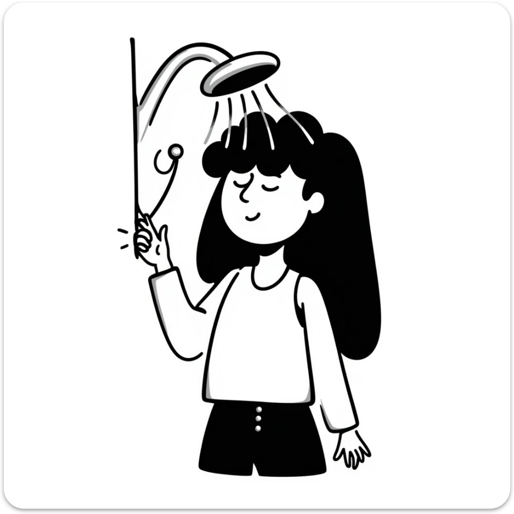 A girl washing her hair in a shower, clean aesthetic sticker