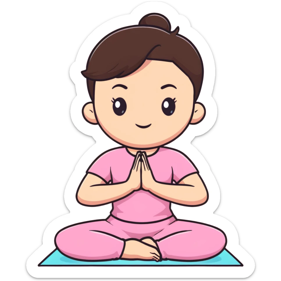 Short brunette hair girl wearing pink doing yoga sticker