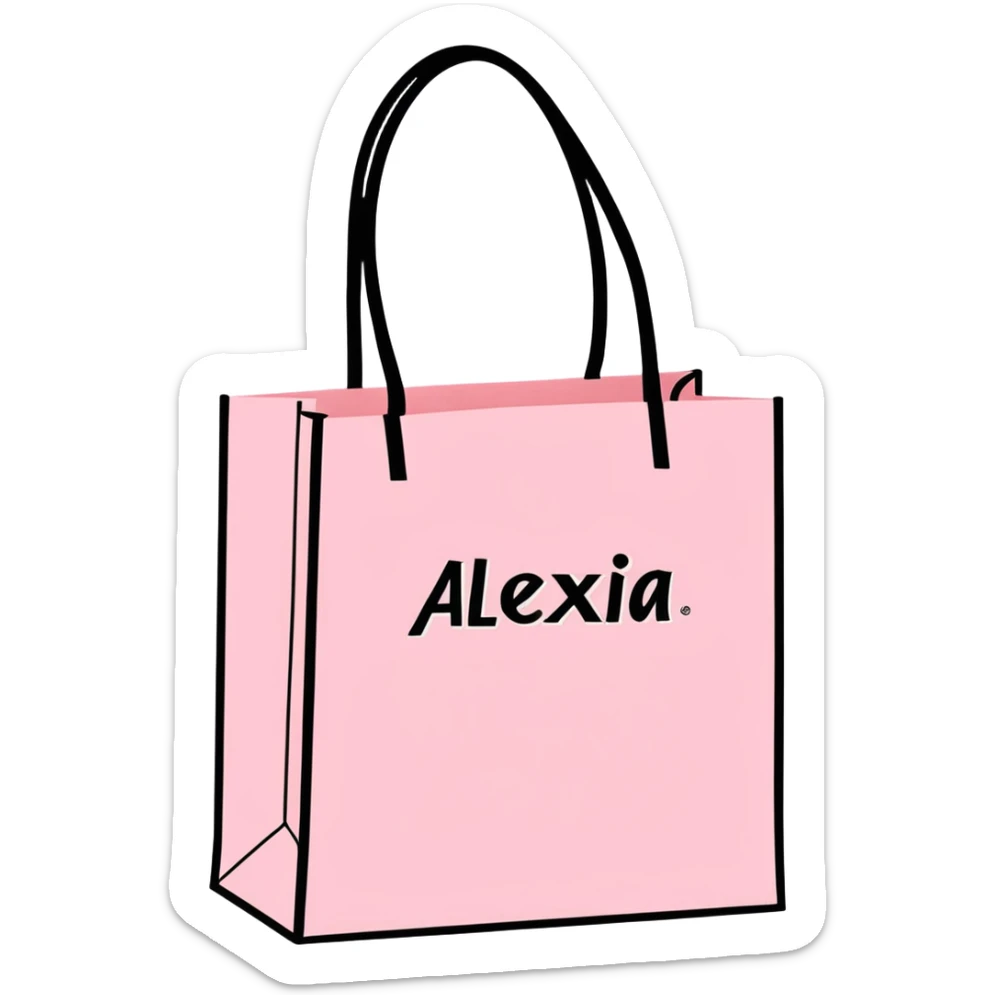 Una bolsita de compras super cozy que sea Rosita con las tiras negras y que pongan negro Alexia en el medio de la bolsita sticker