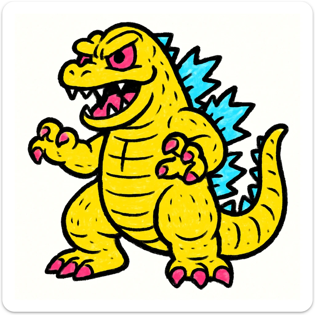 Godzilla, classic movie monster, bold dynamic style, vibrant colors, powerful stance sticker