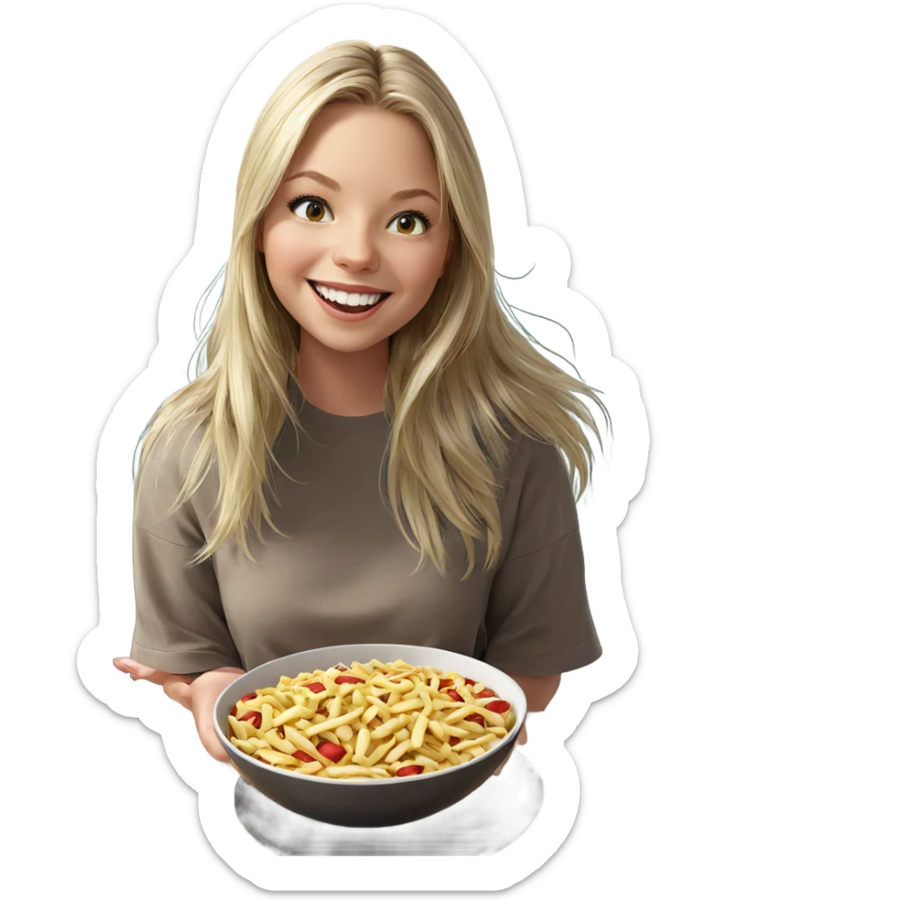 blonde girl smiling with food sticker