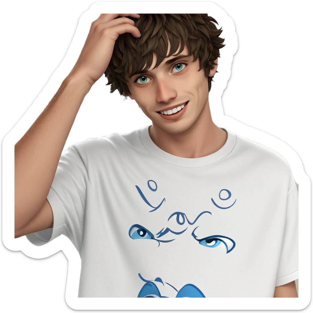 smiling boy in white shirt sticker