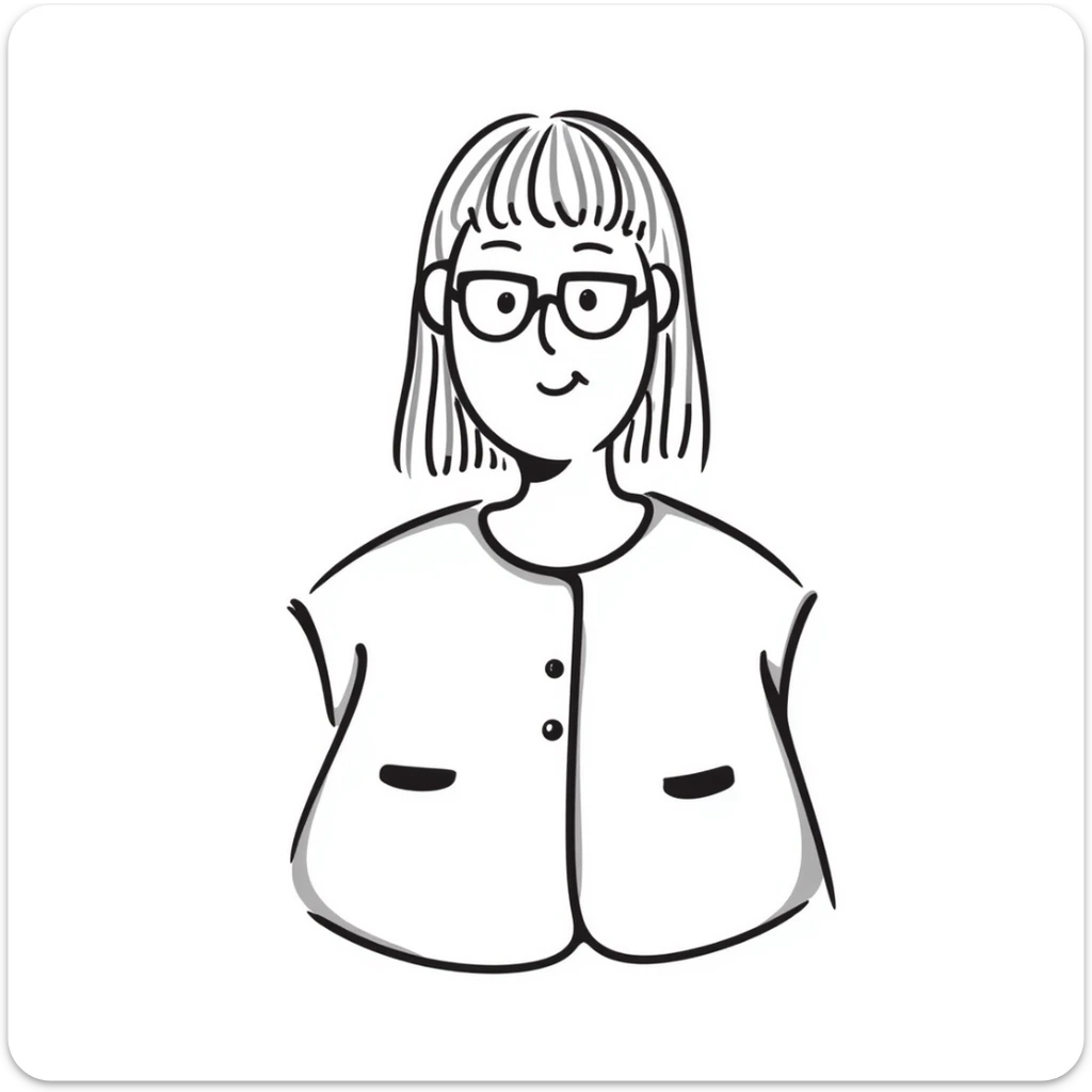 Hand-drawn plus size blonde person wearing glasses and a button-up vest sticker