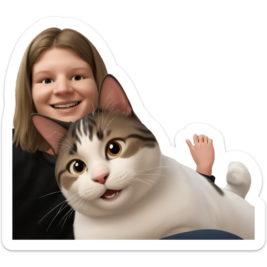 boy smiling with cat indoors sticker