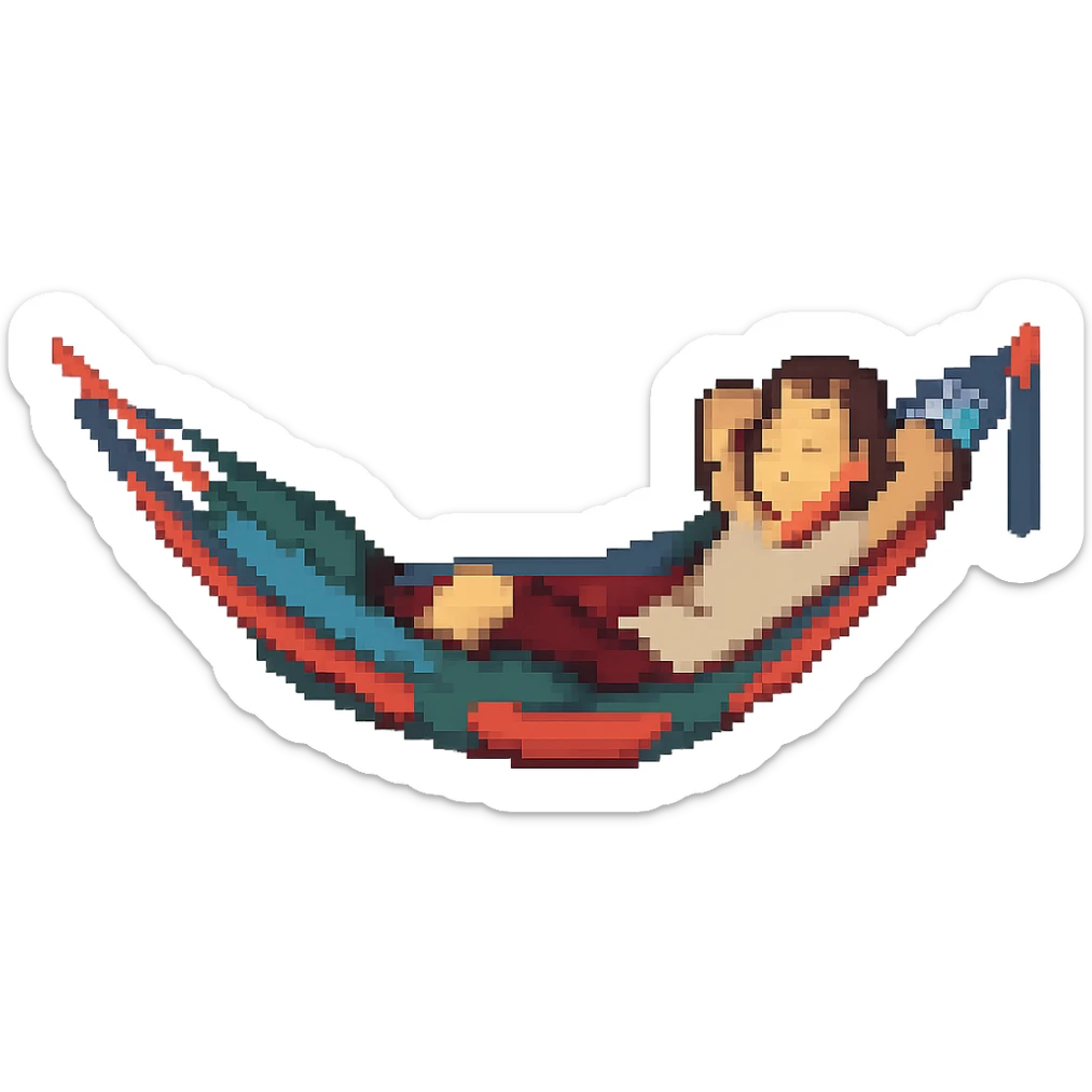 Add a person relaxing in the hammock in the style of pixel art. Remove the background. sticker