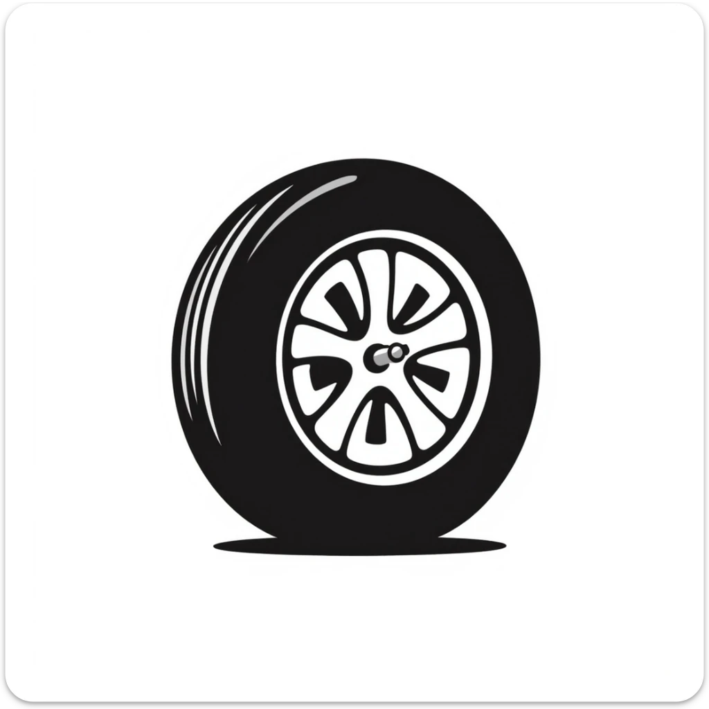 hand-drawn doodle of a car wheel, black lines, minimal detail sticker