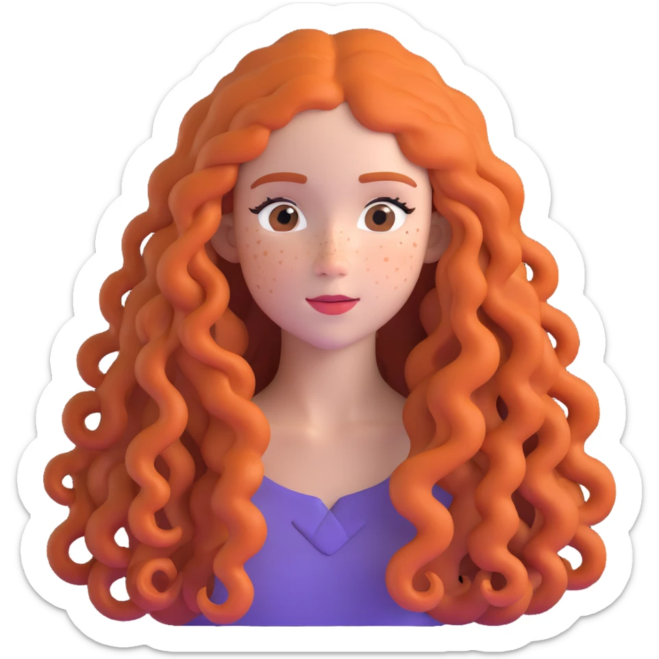 Pretty girl with extremely long curly hair and numerous freckles across her face sticker