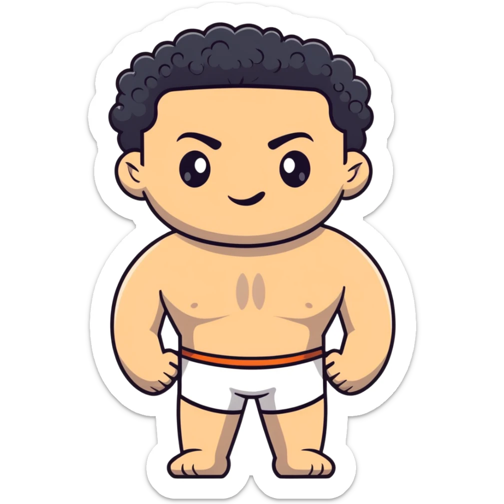 shirtless male athlete with white skin and black curly hair on top with shaved sides sticker