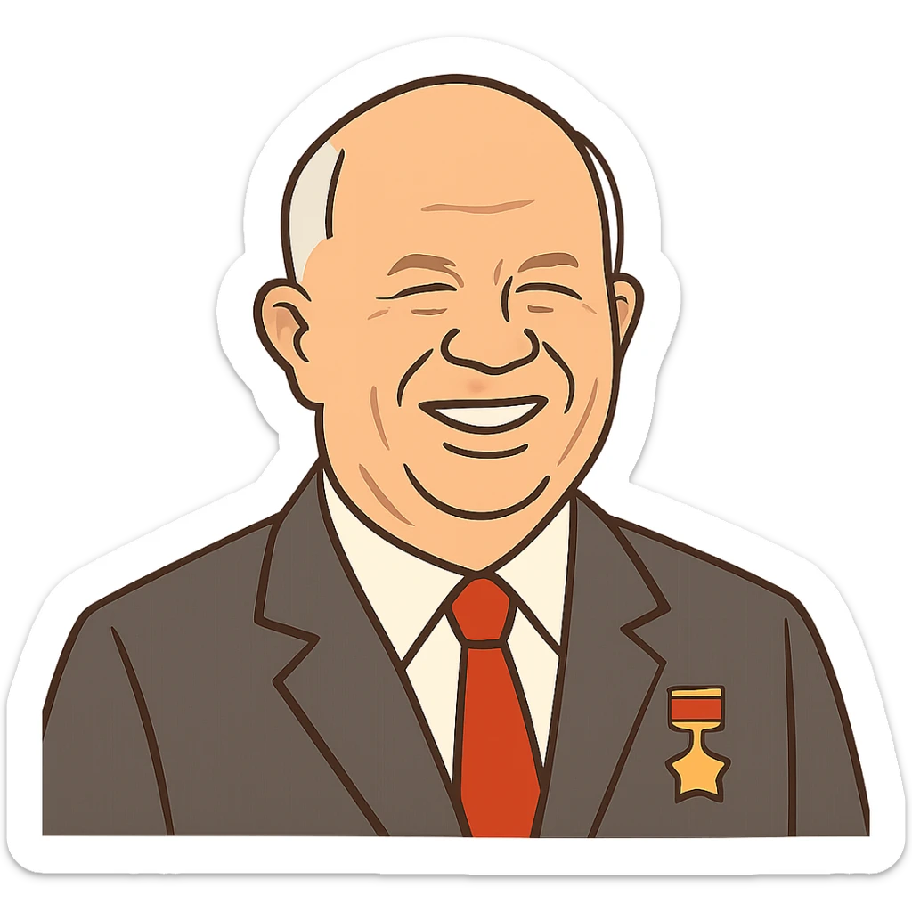 flat toon style portrait of Nikita Khrushchev smiling sticker