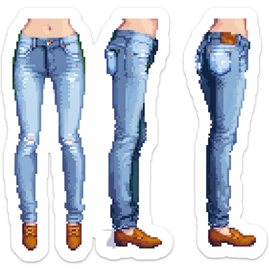 pixel art of a pair of jeans with a prominent backside, playful and humorous sticker