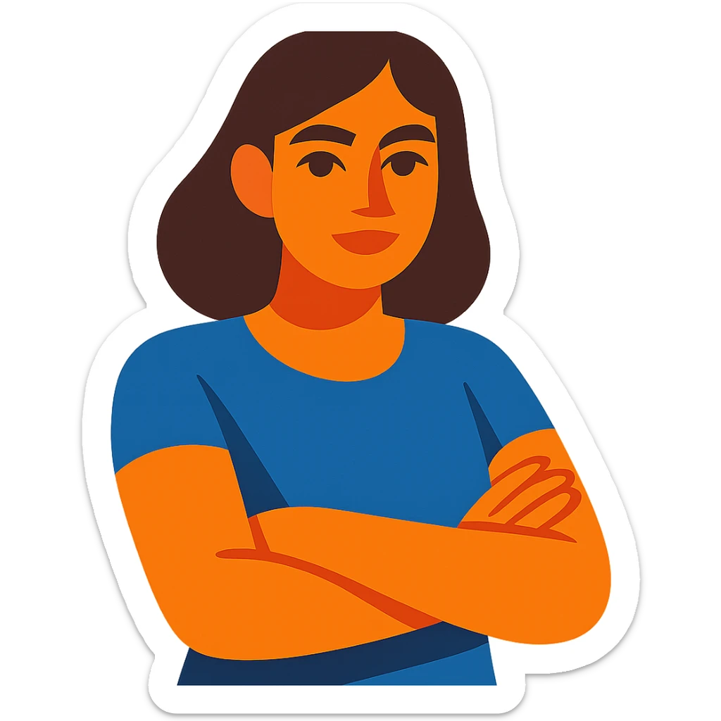 woman crossing her arms, orange skin, brown hair sticker