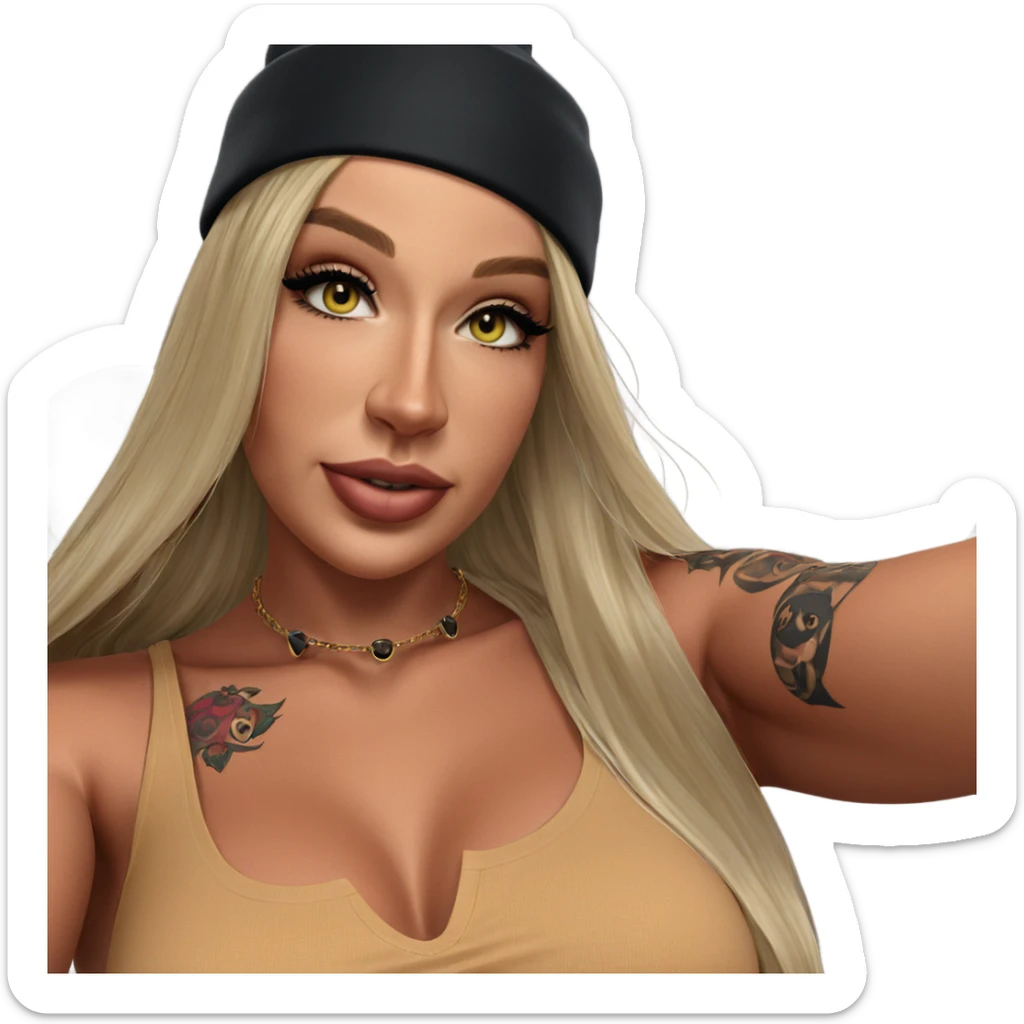 blonde girl with hat and tattoos sticker