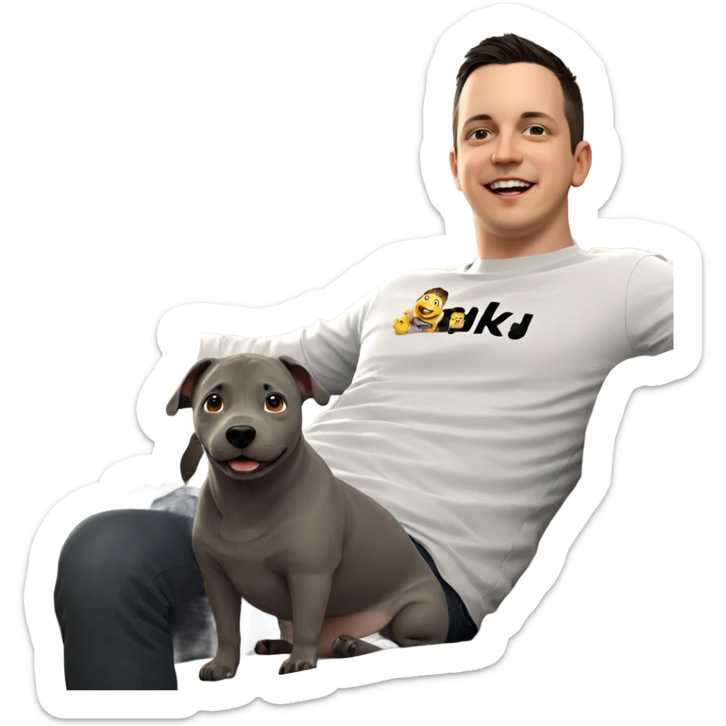 smiling boy indoors with pet sticker