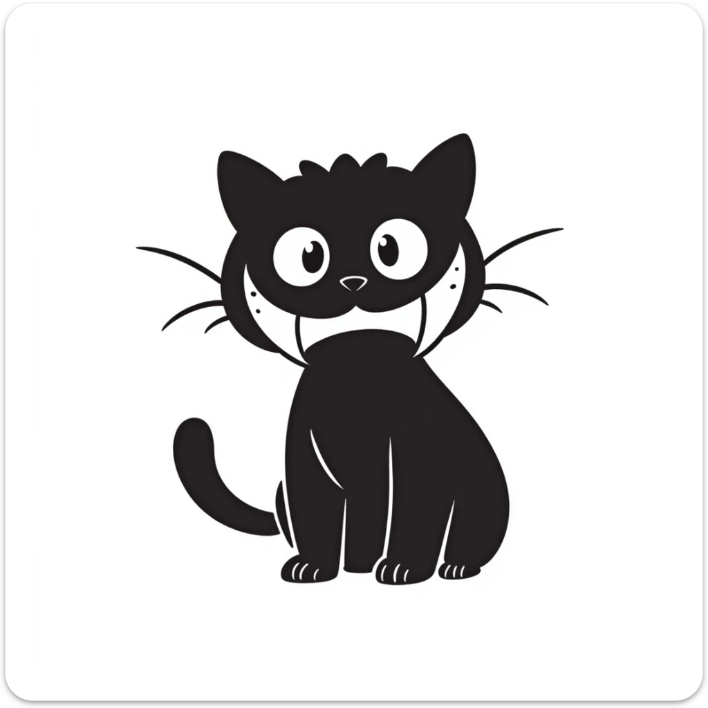 sketch of a tiny saber-toothed cat with 8-inch-long fangs that are enormously disproportionate to its small body, absurdly long teeth sticker