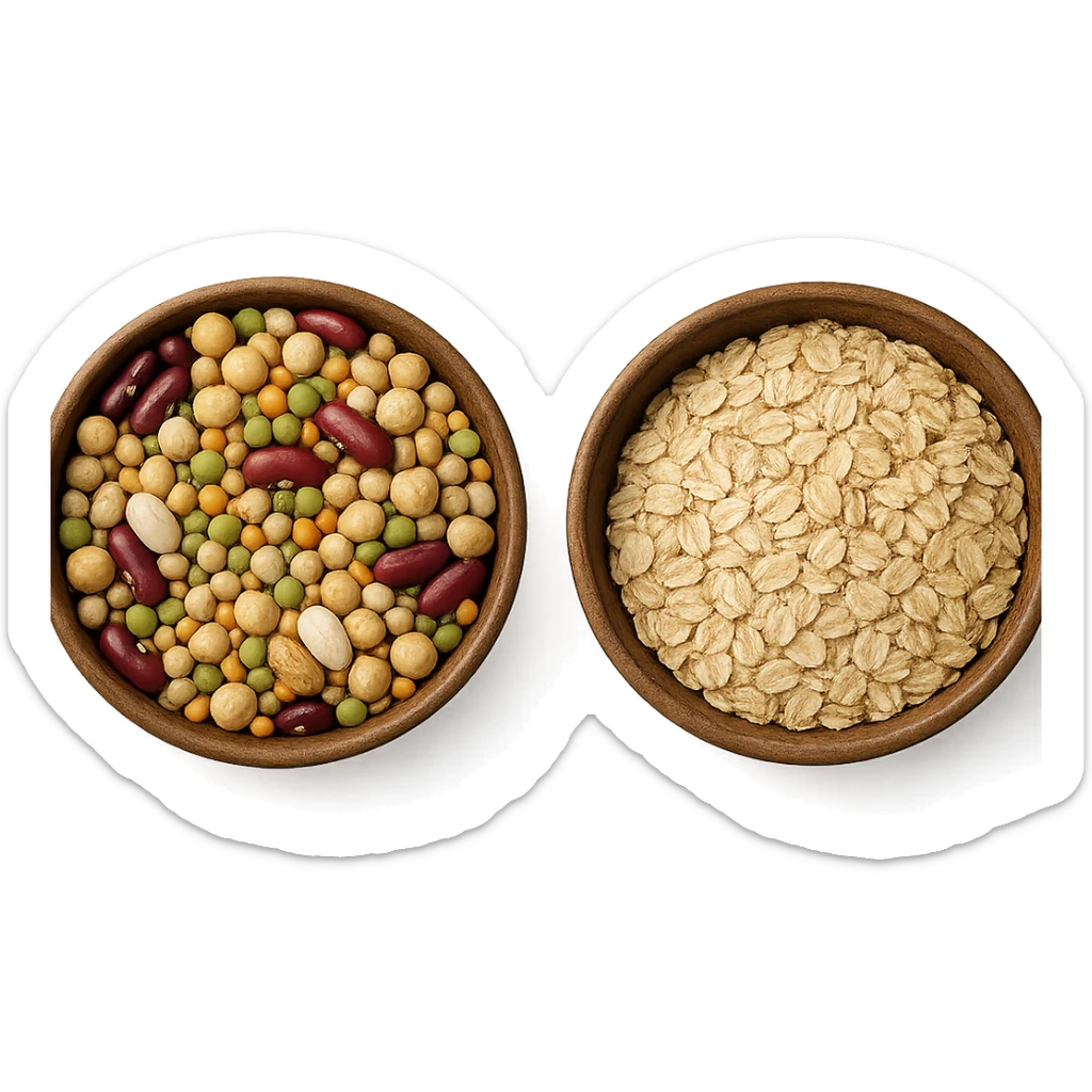 BOWL DI LEGUMI INSIEME A BOWL DI FIOCCHI DI AVENA POGGIATE,  iperrealistico 4k sticker