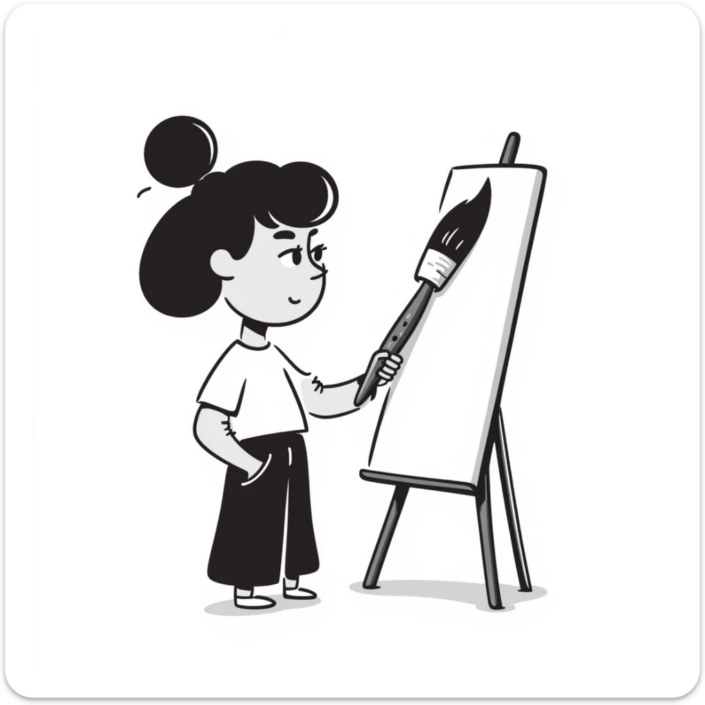 A girl holding a brush sticker