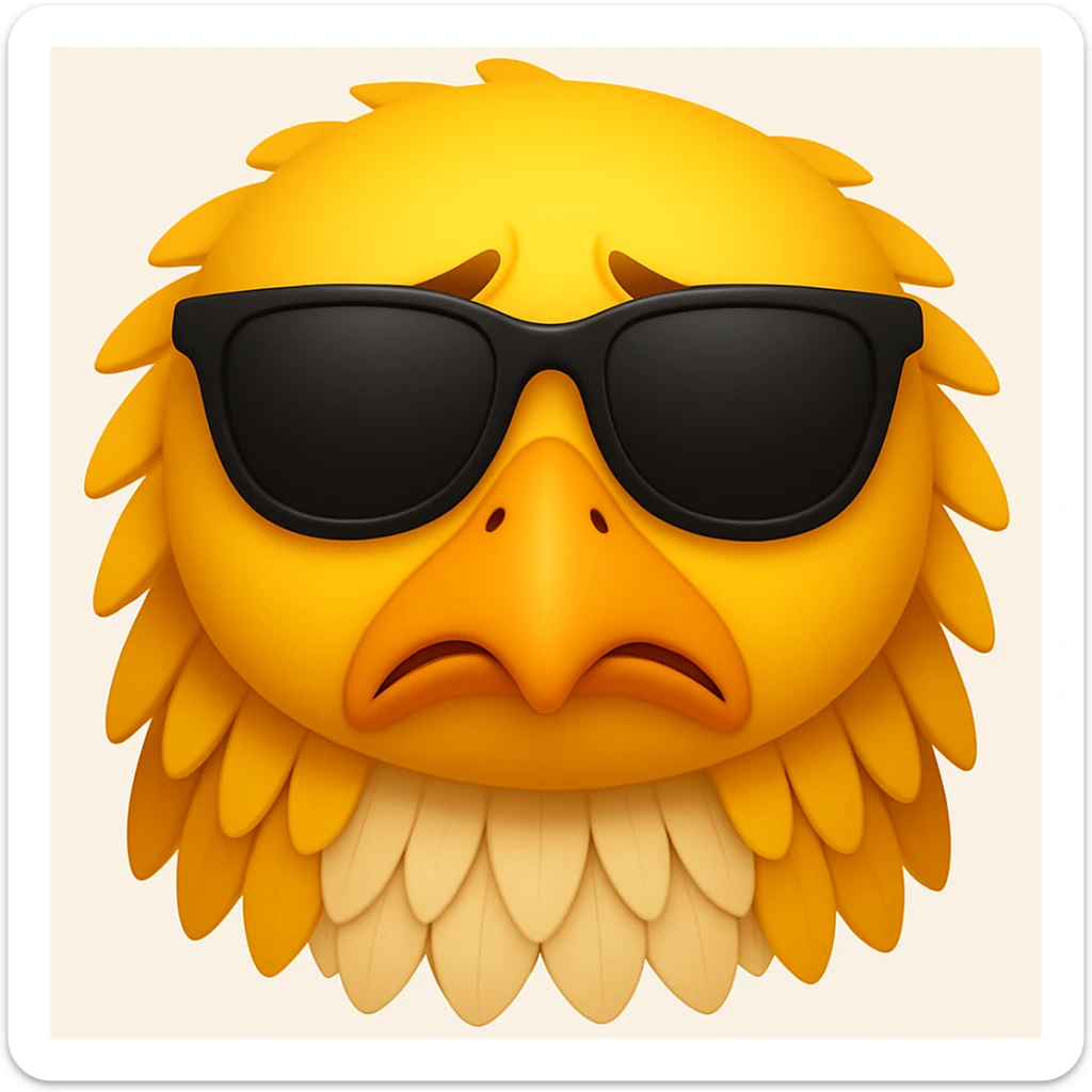 Make the yellow eagle with sunglasses look sad in the style of emoji style (apple style emojis). sticker