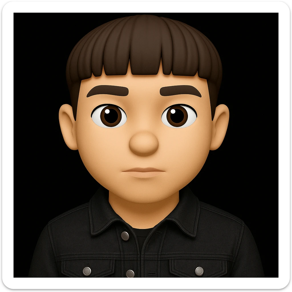 Re-dress the young man in the image wearing a black denim jacket. The original style is 3D Emoji, which does not support text editing, so use the general style editor while preserving the 3D Emoji look and feel. sticker