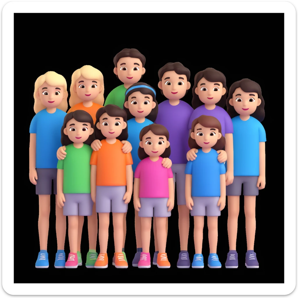 depict 8 people, 5 of which are girls and 4 are boys sticker