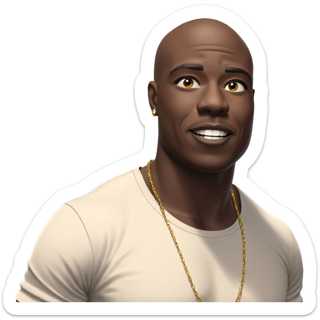 bald dark-skinned male with jewelry sticker