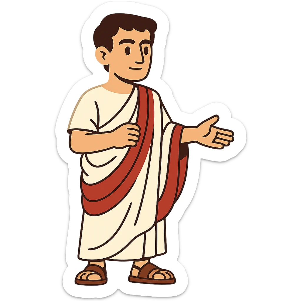 flat toon style Tiberius Gracchus wearing a Roman toga sticker