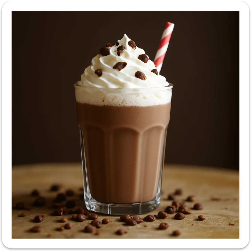 Add whipped cream on top of the chocolate milkshake, keep the realistic style. sticker